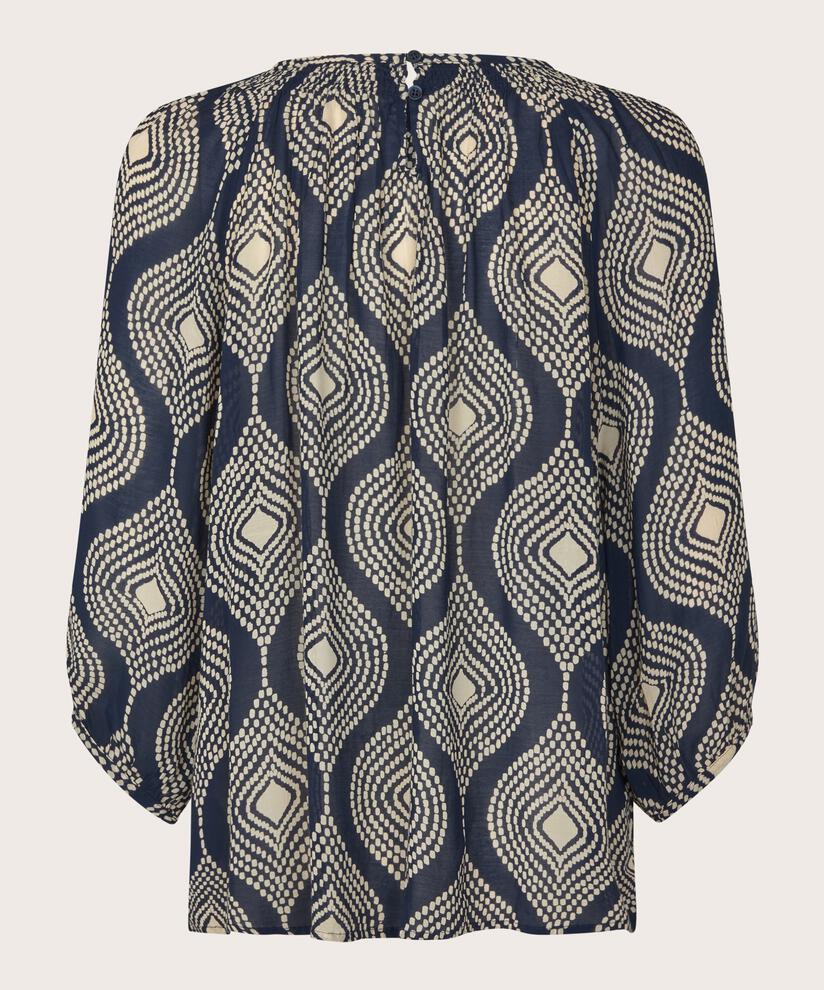 Viskosebluse mit Smok-Detail am Hals, Mood Indigo