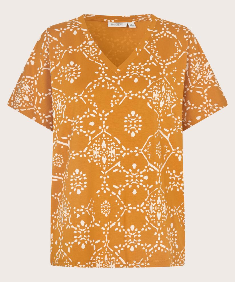 bedrucktes Jersey-Top mit V-Ausschnitt, Inca Gold
