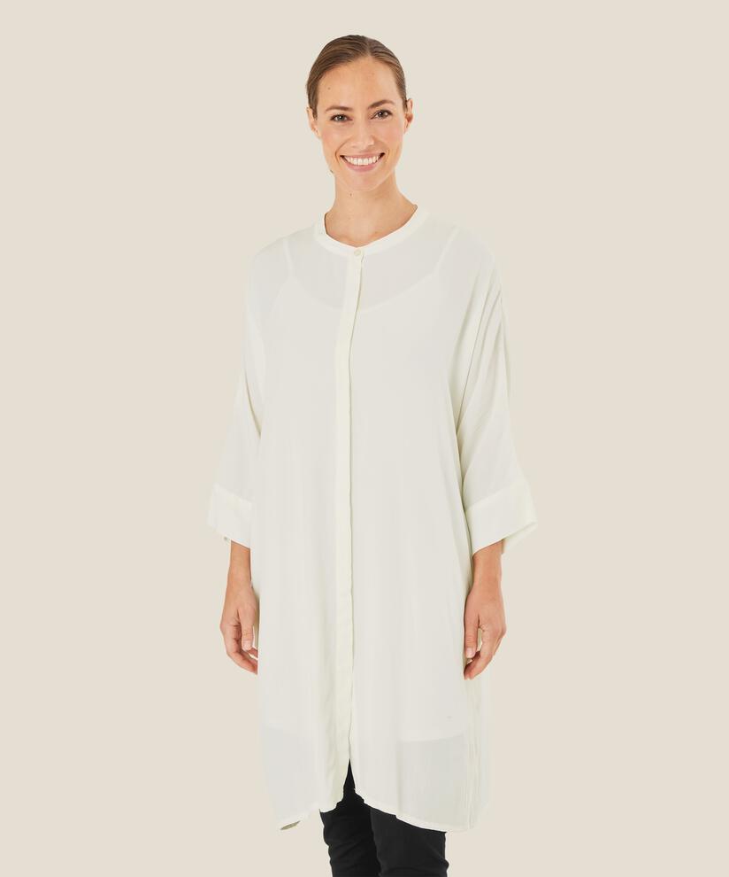 Hemdblusenkleid Aus Viskose Mit Dreiviertelärmeln, Cream