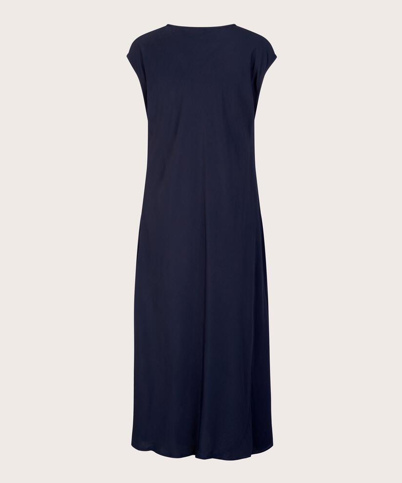 Viskosekleid mit Rundhalsausschnitt und kurzen Ärmeln, Navy