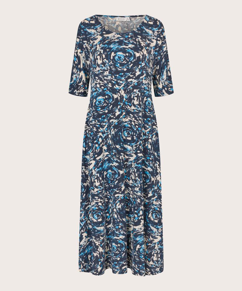 bedrucktes Jerseykleid mit Rundhalsausschnitt, Cendre Blue