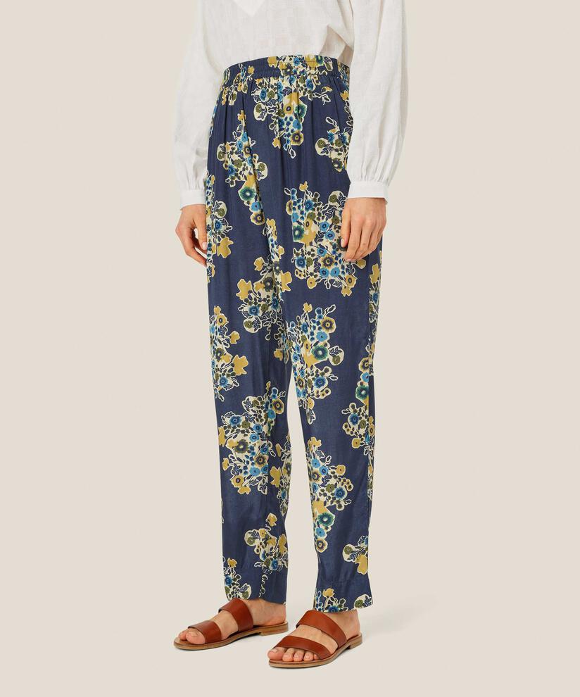 geblümte Viskosehose mit elastischem Bund, Mood Indigo