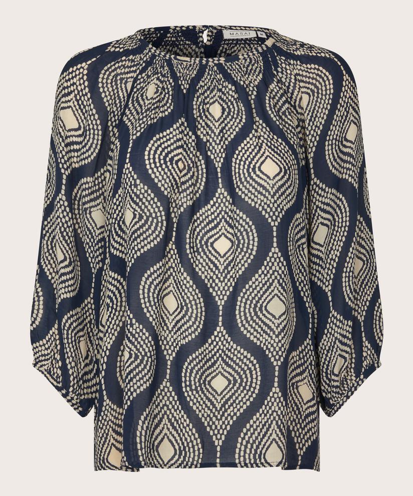 Viskosebluse mit Smok-Detail am Hals, Mood Indigo