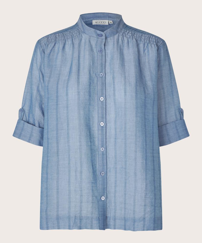 Kurzarm-Shirt mit eingewebten Streifen, Nebulas Blue