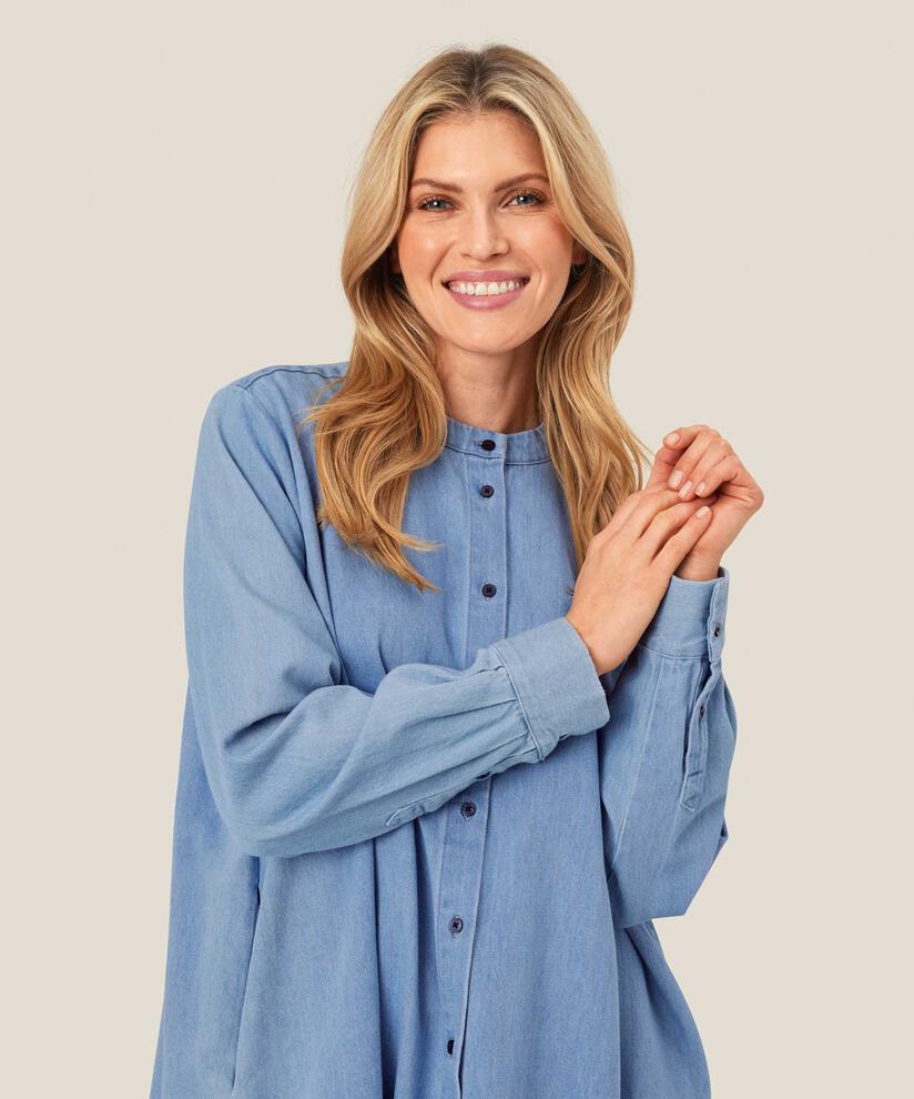 Durchgeknöpftes Jeanskleid mit langen Ärmeln, Light Denim