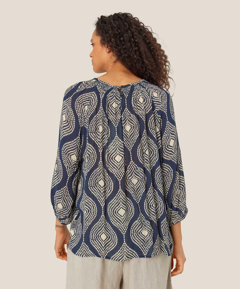 Viskosebluse mit Smok-Detail am Hals, Mood Indigo