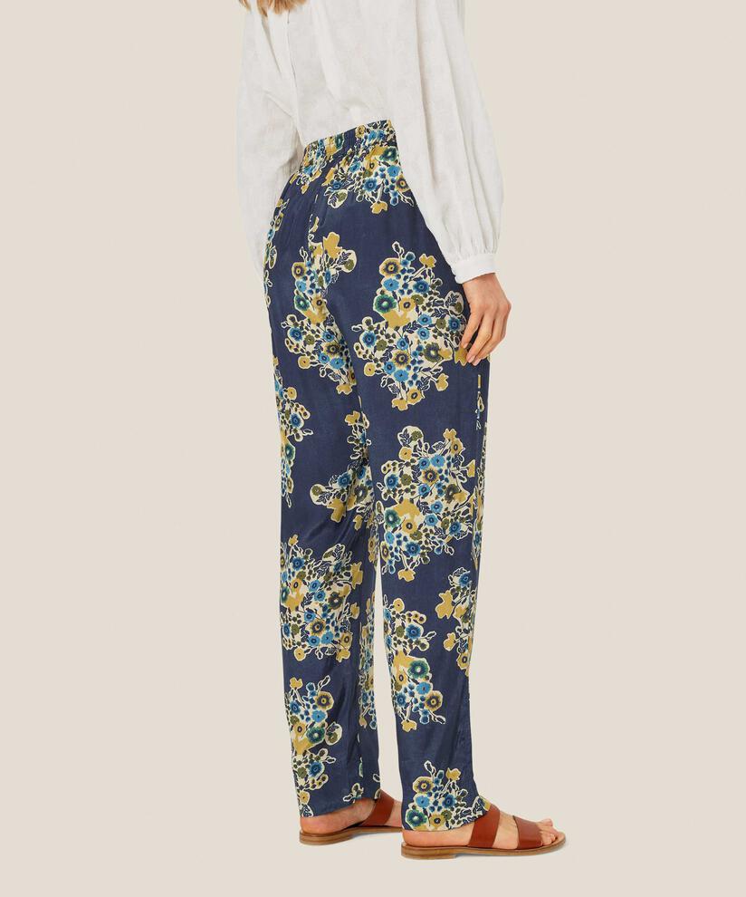 geblümte Viskosehose mit elastischem Bund, Mood Indigo