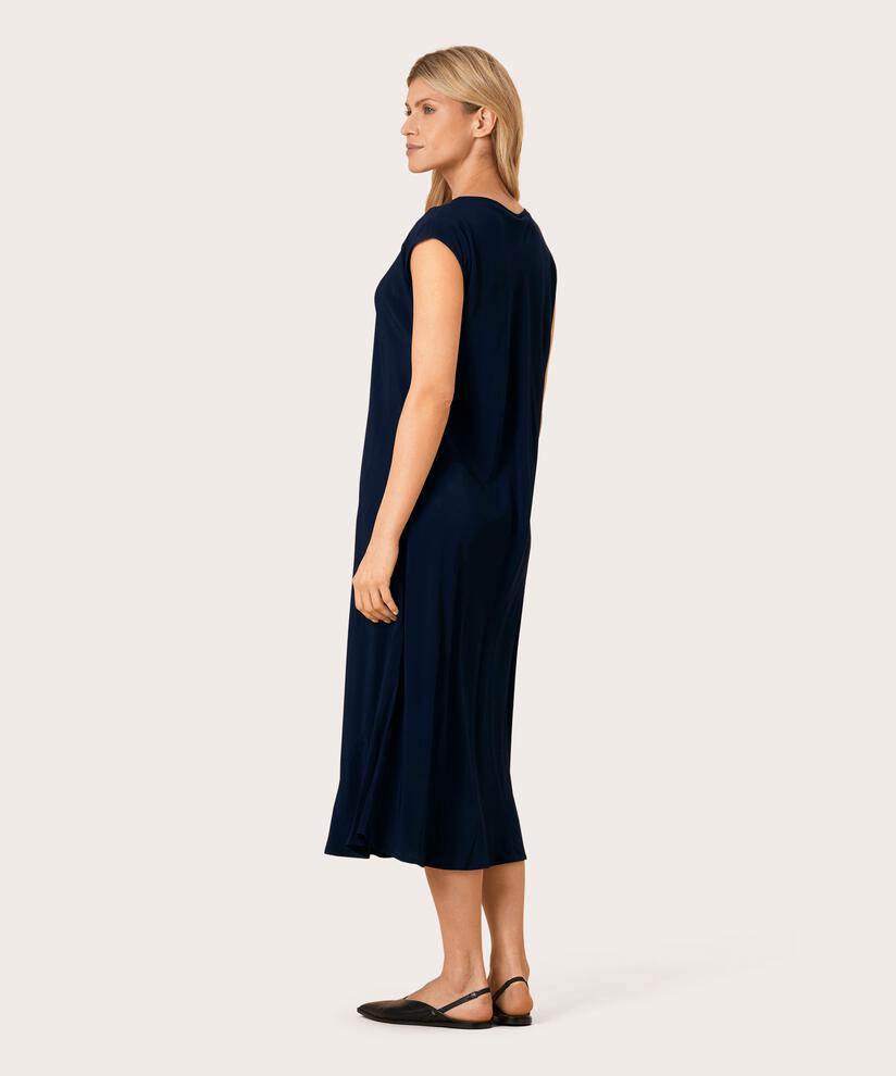 Viskosekleid mit Rundhalsausschnitt und kurzen Ärmeln, Navy