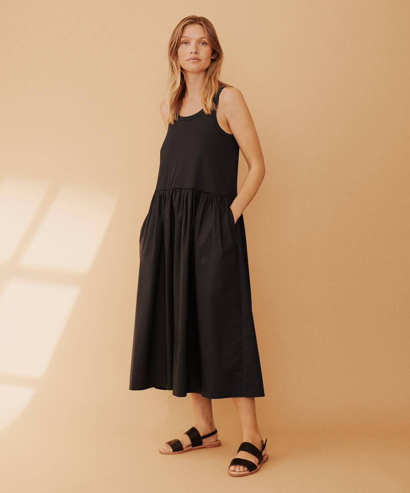 Jerseykleid mit Rock aus Baumwollpopeline, Black