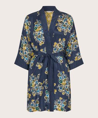geblümte Kimonojacke mit Gürtel, Mood Indigo