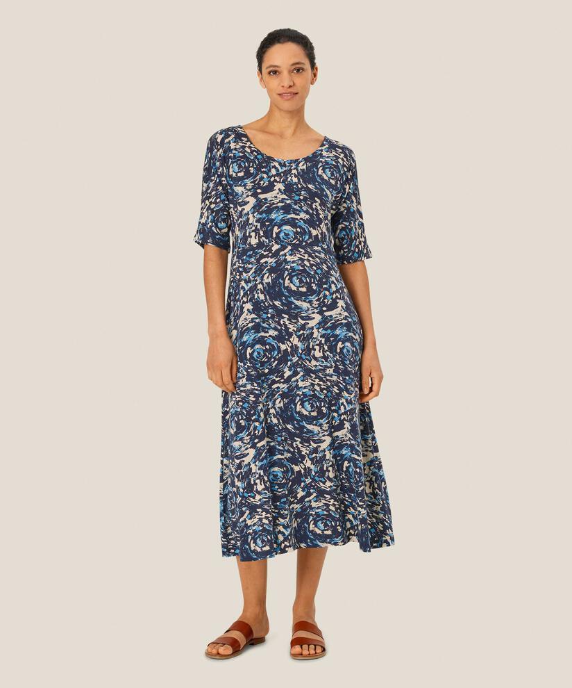 bedrucktes Jerseykleid mit Rundhalsausschnitt, Cendre Blue