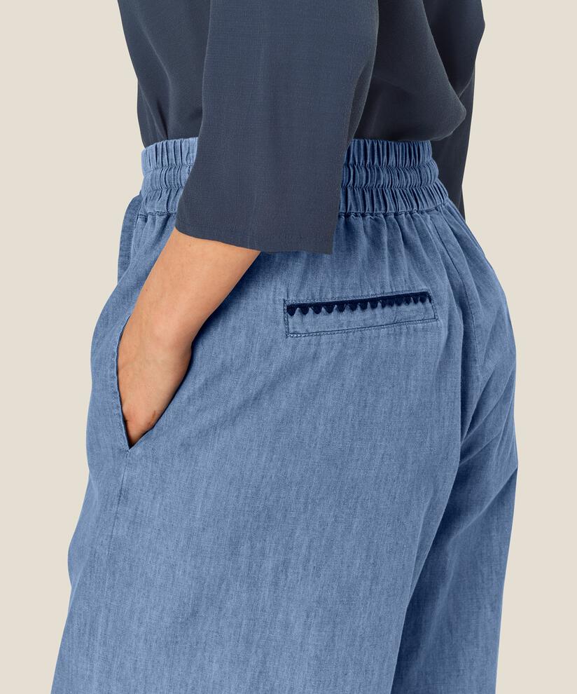 weiche Denimhose mit elastischem Bund mit Bindeband, Blue Denim