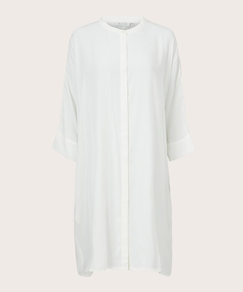Hemdblusenkleid Aus Viskose Mit Dreiviertelärmeln, Cream