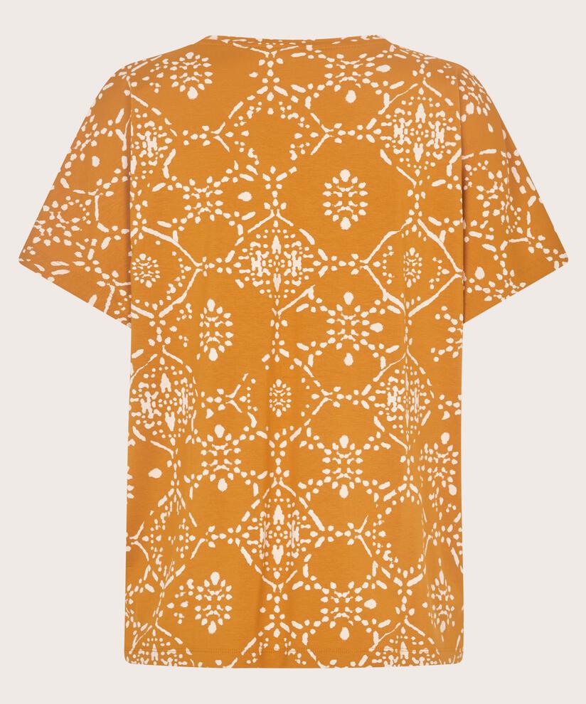 bedrucktes Jersey-Top mit V-Ausschnitt, Inca Gold