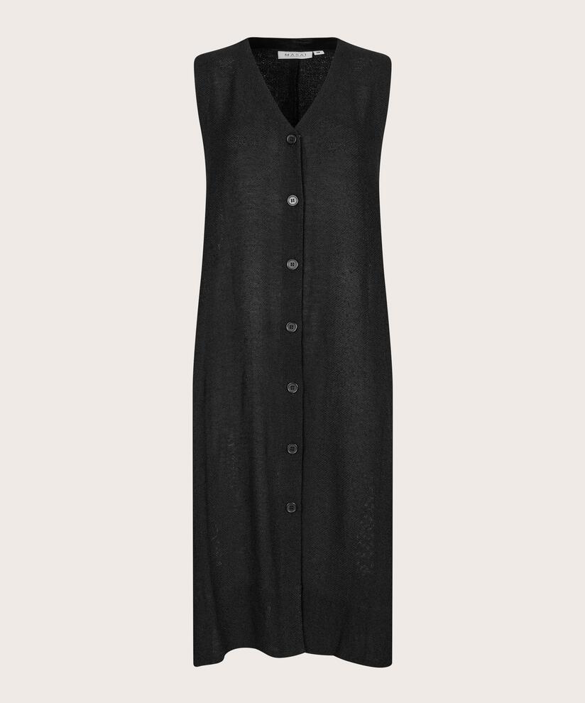 Durchgeknöpftes Bouclé-Kleid ohne Ärmel, Black