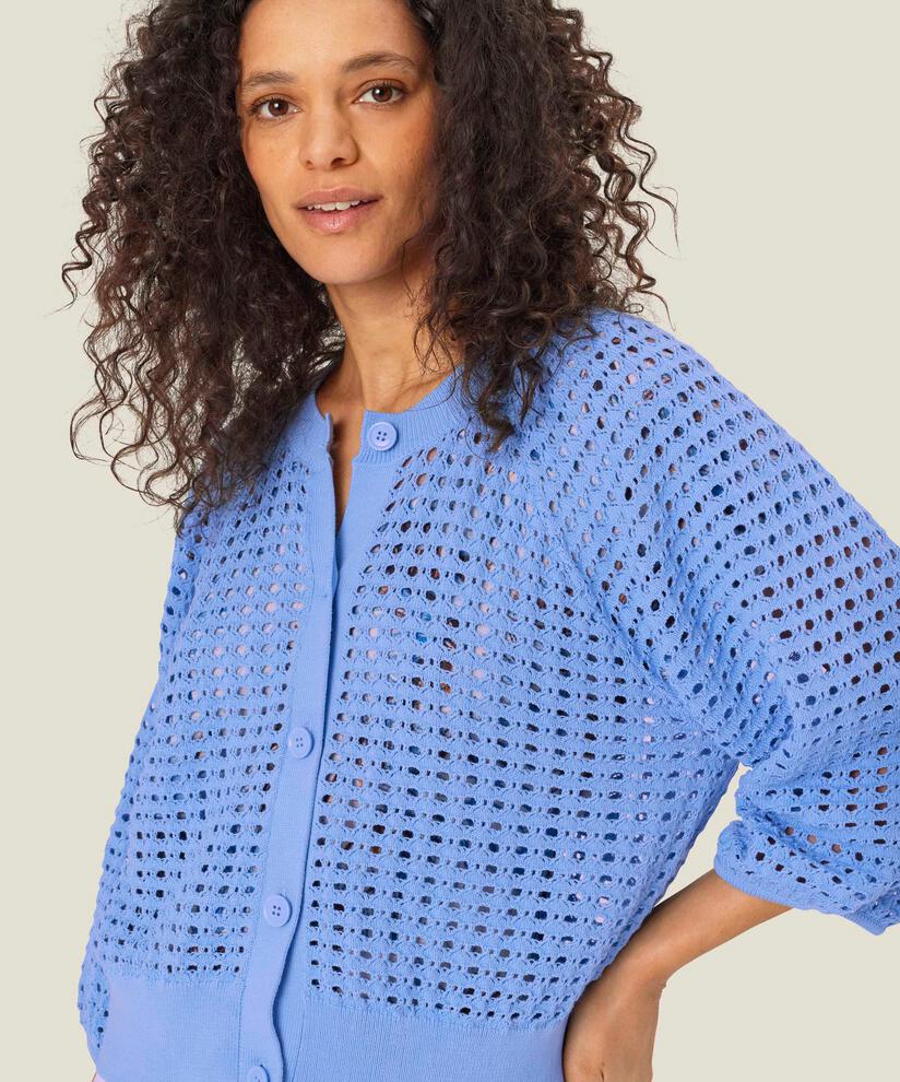 Lochmuster-Cardigan mit 3/4 Ärmeln, Della Blue